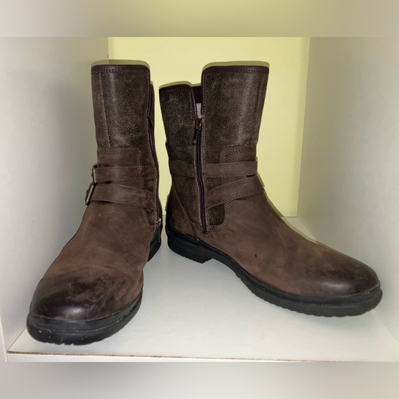 UGG Shoes - UGG Simmens Stout Leather Wool Sherpa Fur Lined Boots bootie Women Size 11 UGGS